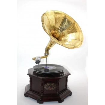 Ahşap Sekizgen Gramafon Plak Çalar