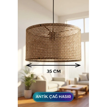 Antik Çağ Hasır Kumaş Başlıklı Sarkıt Avize 35 CM