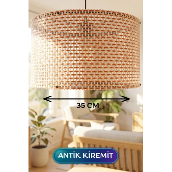Antik Kiremit Hasır Kumaş Başlıklı Sarkıt Avize 35 CM
