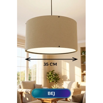 Bej Kumaş Başlıklı Sarkıt Avize 35 CM
