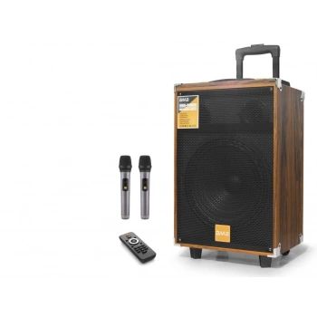 Bluetooth Hoparlör Fm Radyo 12 Inç Usb Tf Aux Çift Mikrofonlu Kumandalı - Ahşap BQ12