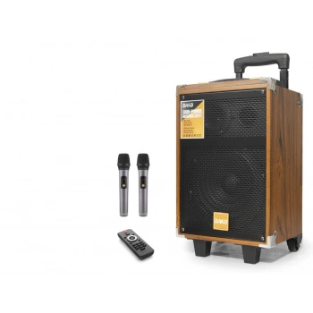 Bluetooth Hoparlör Fm Radyo 8 Inç Usb Tf Aux Çift Mikrofonlu Kumandalı - Ahşap BQ8