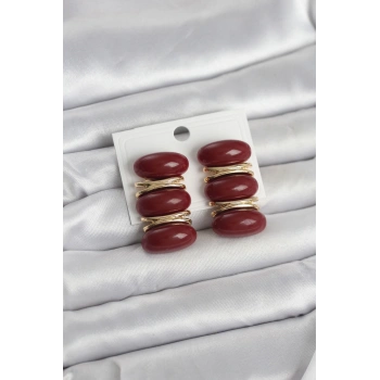 Bordo Vintage Model Gold Renk Kadın Küpe TJ-BKP11676