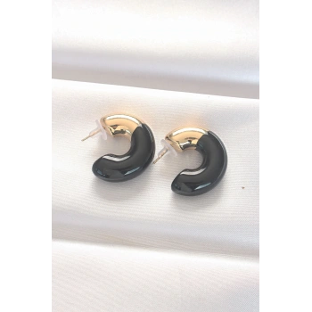 CCB Siyah Gold Çift Renk Küpe TJ-BKP8875