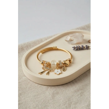 Fiyonk Charmlı Beyaz Renk Gold Bileklik TJ-BB8710