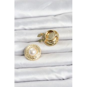 Gold Renk İncili Model Düğme veya Manşet Broşu TJ-BR487