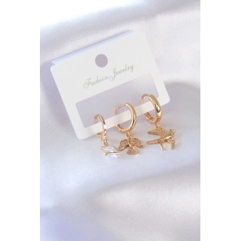 Gold Renk Kuş Figür Zirkon Taşlı Kadın Küpe - TJ-BKP7375