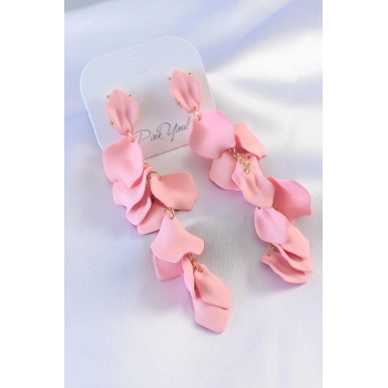 Gold Renk Pembe Yaprak Model Kadın Küpe - TJ-BKP7303