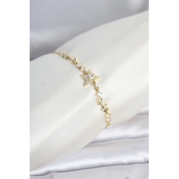 Gold Renk Pirinç Yıldız Model Asansörlü Kadın Bileklik TJ-BB8546