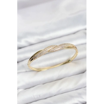 Gold Renk Zirkon Taşlı Sarmal Model Kadın Kelepçe Bileklik TJ-BB8635