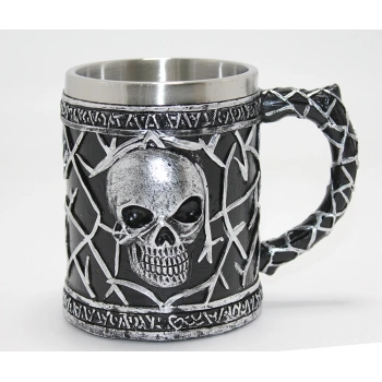 Gotik Kurukafa 3D Kabartmalı Paslanmaz Çelik Kupa Bardak