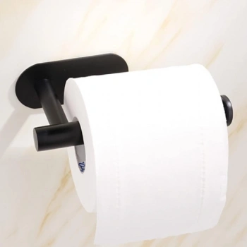 Kendinden Yapışkanlı Tuvalet Kağıtlığı – Mat Siyah Modern Banyo Rulo Askısı