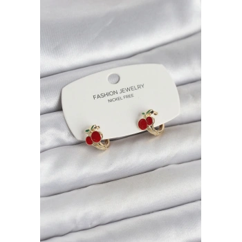 Kiraz Model Gold Renk Pirinç Çocuk Küpe - TJ-BKP11653