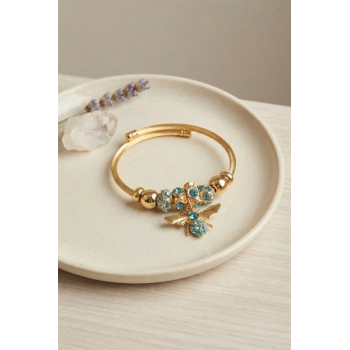 Mavi Arı Model Gold Renk Charm Bileklik TJ-BB8687