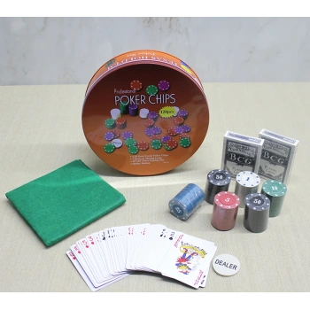 Metal Kutulu 120 Chip Ve 2 Adet İskambil  Kağit Setine Sahip Poker Oyunu Alk3535