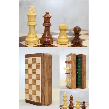 Mıknatıs Taşlı Ahşap Katlanabilir Kutulu Satranç Oyunu 35 Cm G224