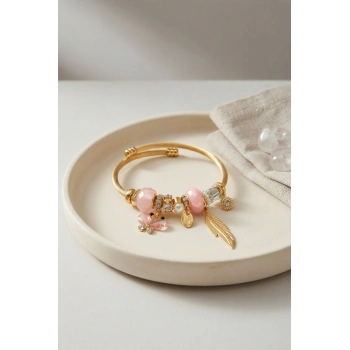 Model Gold Renk Pembe Charmlı Bileklik TJ-BB8668
