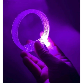 Mor Led Işıklı Baskı Yapılabilen Pilli Bileklik Bilezik 1,5 cm Genişlik