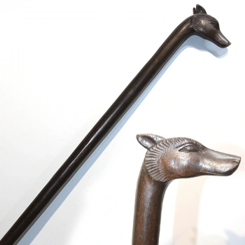 Özel Tasarım Maun Ağacı Kurt Tasarımı Baston No:30