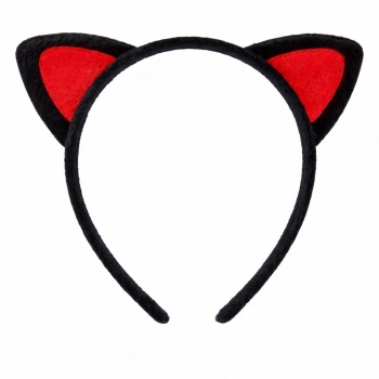 Peluş Kedi Kulak Taç Kırmızı Siyah – Çocuk Parti & Kostüm Tacı