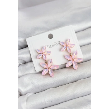 Pembe Kristal Çiçek Küpe TJ-BKP11907