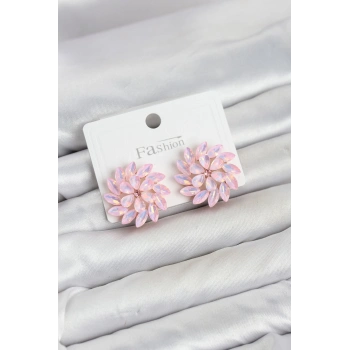 Pembe Renk Kristal Taşlı Çiçek Model Kadın Küpe TJ-BKP11919