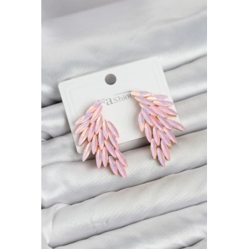 Pembe Renk Kristal Taşlı Kanat Küpe TJ-BKP11911