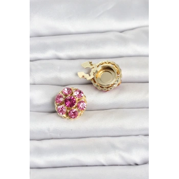 Pembe Zirkon Taşlı Düğme veya Manşet Broşu TJ-BR485