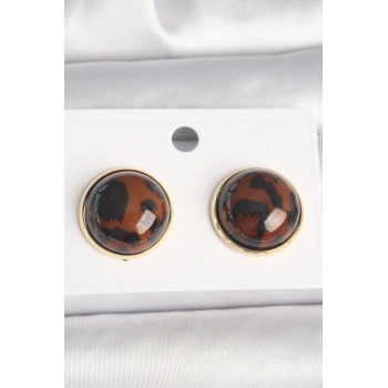 Pirinç Gold Renk 3D Daire Leopar Model Kadın Küpe TJ-BKP10347
