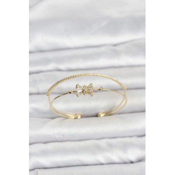 Pirinç Gold Renk Baget Zirkon Taşlı Objeli Kadın Bileklik TJ-BB8515