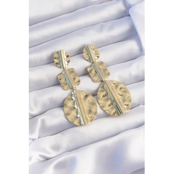 Pirinç Gold Renk Geometrik Ezme Plaka Küpe TJ-BKP9244