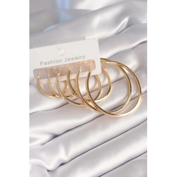 Pirinç Gold Renk Halka Model Kadın Küpe Seti TJ-BKP8799