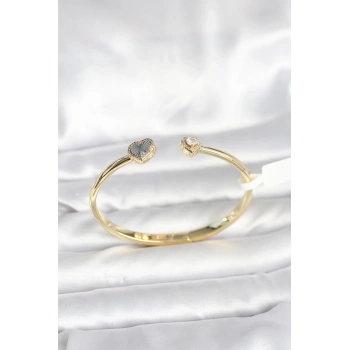 Pirinç Gold Renk Kalpli Model Kadın Kelepçe Bileklik TJ-BB8089