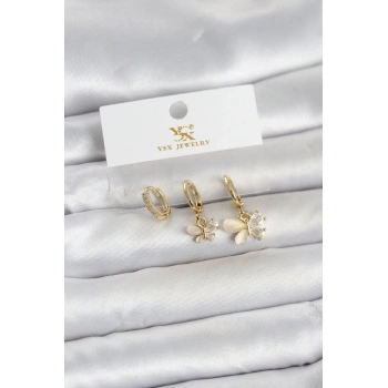 Pirinç Gold Renk Model 3lü Kadın Küpe TJ-BKP11709