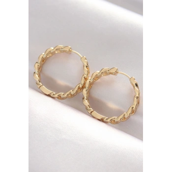 Pirinç Gold Renk Zincir Model Halka Küpe TJ-BKP8970