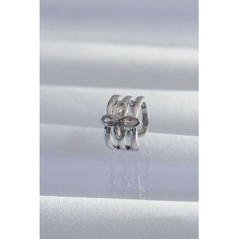 Pirinç Gümüş Renk Yonca Earcuff Küpe TJ-BKP9330