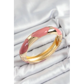 Pirinç Pembe Mineli Baklava Model Gold Renk Kadın Kelepçe TJ-BB7329
