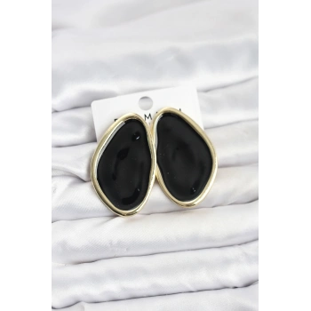 Pirinç Siyah Mineli Damla Model Vintage Plaka Kadın Küpe TJ-BKP11596