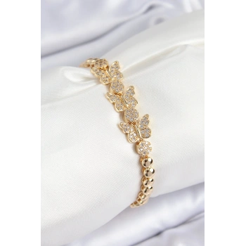 Pirinç Zirkon Taşlı Model Gold Renk Kadın Bileklik TJ-BB7541