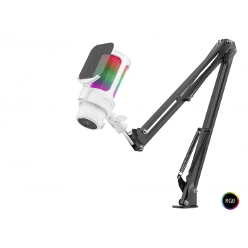 Profesyonel Ayarlanabilir Masa Kolu Askılı Rgb Mikrofon 192 Khz / 24Bit Type-C - Beyaz M835W