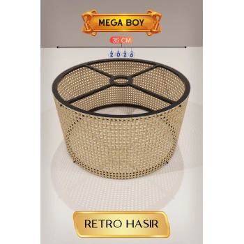 Retro Hasır Lambader Başlığı 35 CM Mega Boy