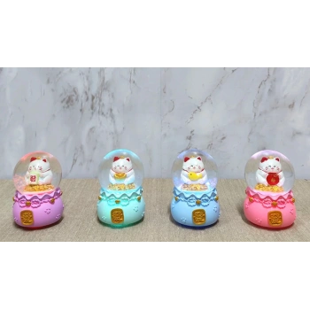 Şans Kedisi Işıklı Kar Küresi Alk4914