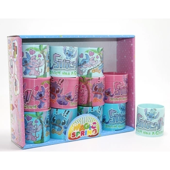Stitch Baskılı Magic Spring Stres Yayı - Standlı Pembe Ve Mavi Renk 12Li Seti Liv986