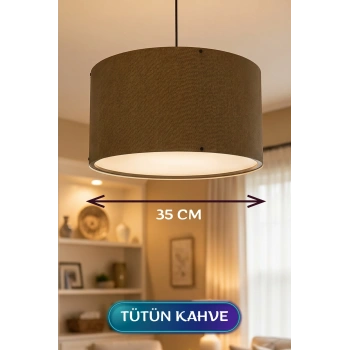 Tütün Kahve Kumaş Başlıklı Sarkıt Avize 35 CM