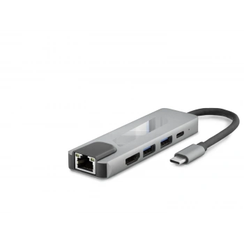 Type-C 3.0 Hub Pd Hdmı 4K 30Hz Lan 100M 5 Port 5 Gbps Gri HDX7831