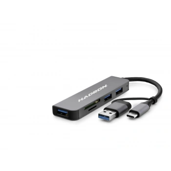 Usb 3.0 & Type-C Hub Kart Okuyucu 5 Port - Gri HDX7826