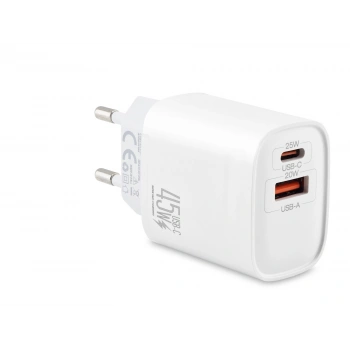 Usb Type-c Çift Çıkışlı Hızlı Şarj Adaptörü 45W Beyaz ND1013