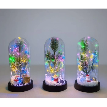 Yılbaşı Temalı Işıklı Dekoratif Cam Fanus - Model 9