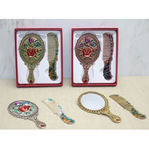 Gül Tasarımı Ayna Ve Tarak Seti Küçük Boy Alk4986