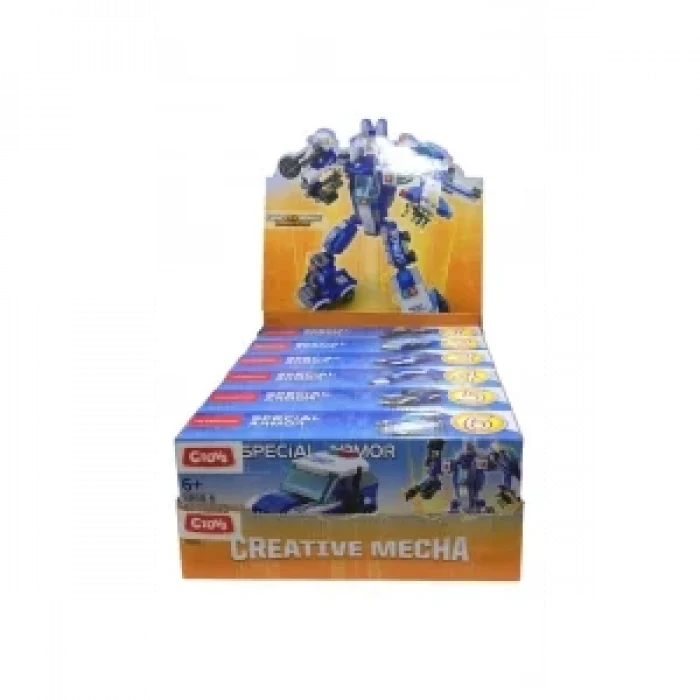 ROBOTA DÖNÜŞEBİLEN POLİS ARAÇLARI BLOKLAR 6LI STANT*144